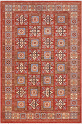handmade Traditional Kafkaz Rust Lt. Blue Hand Knotted RECTANGLE 100% WOOL area rug 6 x 9